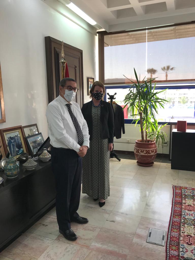 NellStewart's tweet photo. Plaisir de rencontrer Monsieur le Wali Ahmed Hajji, #SoussMassa #Agadir 🇲🇦. Occasion d’échanger sur les atouts et défis de la région, crise sanitaire, échanges avec le 🇨🇦, appui femmes filière #argane @REFAM #Cowater. Merci pour l'accueil &amp; échanges riches et utiles. https://t.co/WREZYVUzch