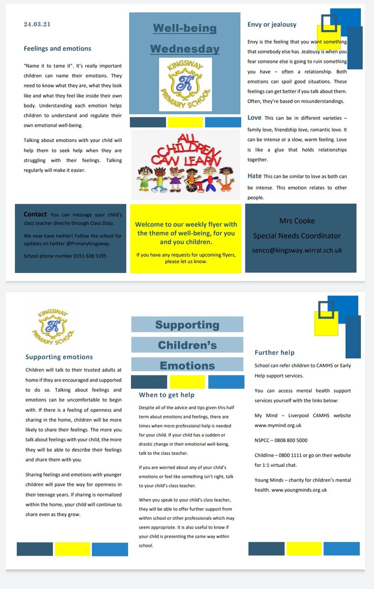 Mrs_Cooke_'s tweet photo. Wellbeing Wednesday! Our last one on the theme of supporting emotions 💙 @PrimaryKingsway #wellbeingwednesday #childrensmentalhealth https://t.co/Lodkbj866u