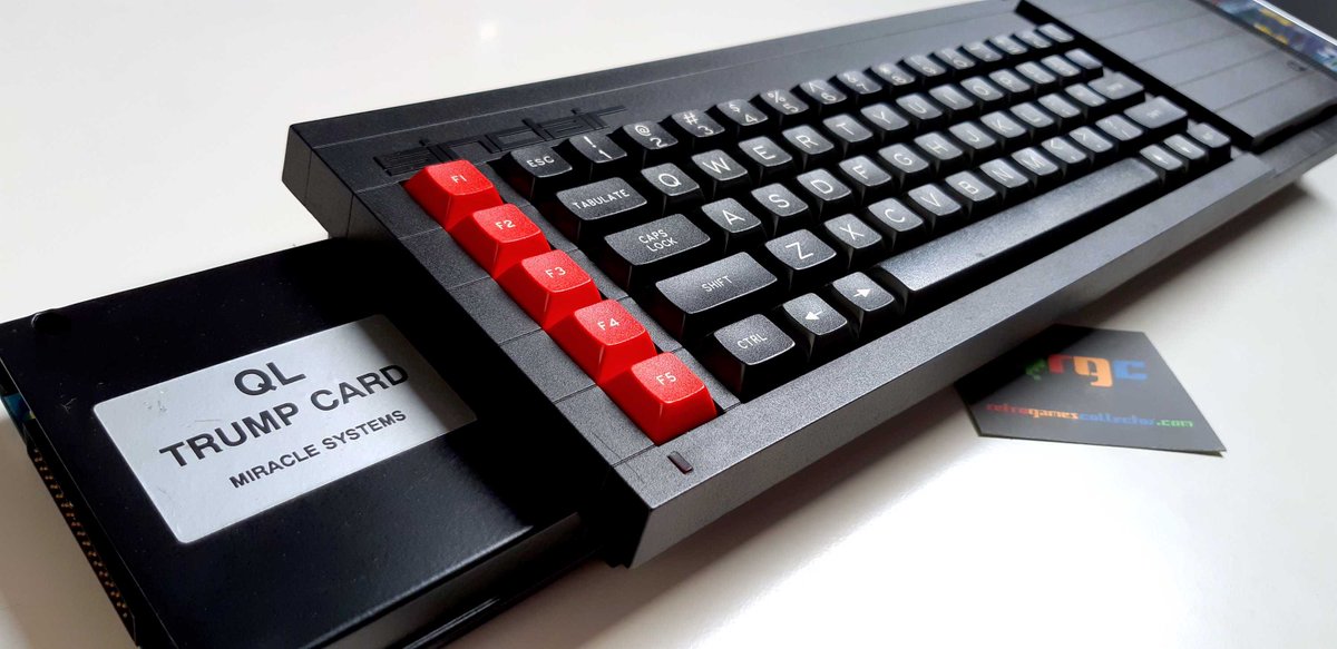 RetroGamesColl's tweet photo. Random stuff from the RGC #gamecave #102:
A #SinclairQL with Minerva ROM, Miracle Systems Trump Card and Schön keyboard fitted.

#QuantumLeap #Sinclair #QL #retrogaming #retrogamescollector https://t.co/Z2Lc0KsZuG