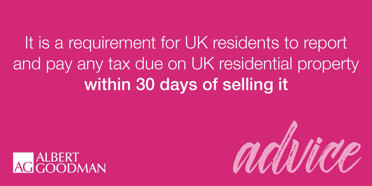 Sold a property after 6 April 2020?

New rules mean that UK residents disposing of a residential property making a gain will have just 30 days to tell <a href="/HMRCgovuk/">HM Revenue & Customs</a> and pay any Capital Gains Tax owed. 🏠

Need help? Contact <a href="/TaraJaneBell/">Tara Bell</a> or email enquiries@albertgoodman.co.uk. 💬