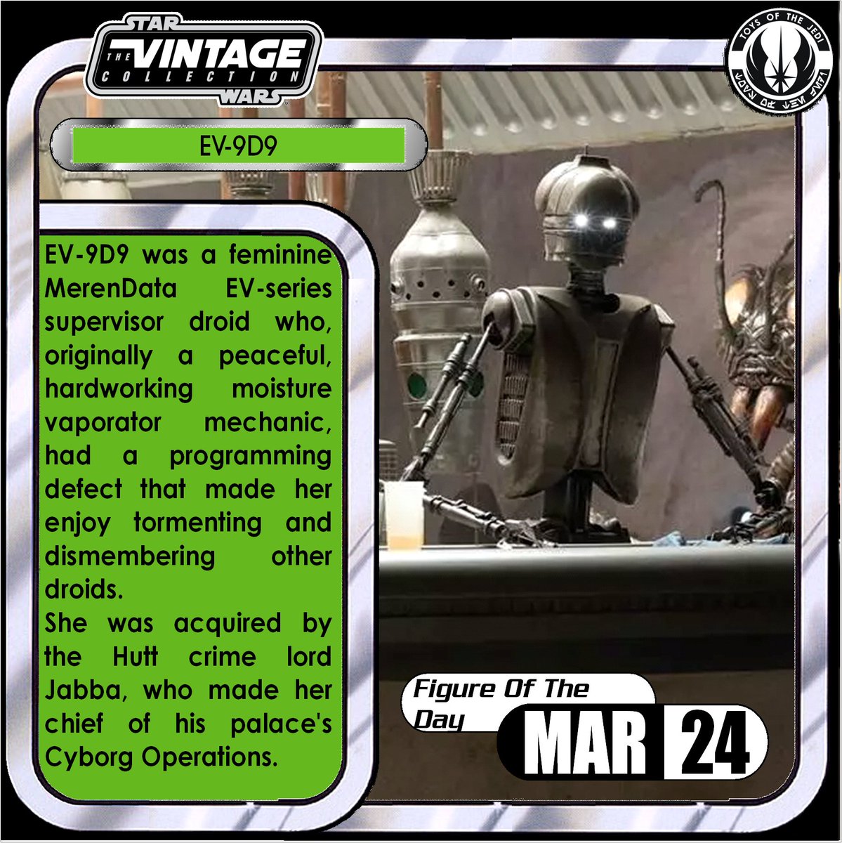 ToysJedi's tweet photo. #ActionFigureOfTheDay #EV9D9 from #PowerOfTheForce2 line. The 1998 EV was good for the time and while more sturdy, the lack of an articulated jaw means she's not much better than the 85 original. To #FinishThe96 an updated, fully articulated EV is needed. #DefinitelyNotDefinitive https://t.co/g4UgFGSGHg