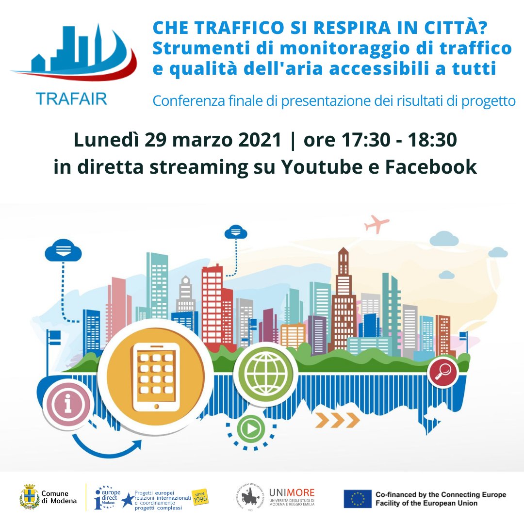 How safe is the #air we breathe in our neighborhoods? How have #traffic &amp; #pollution changed since 2018?

Follow the final <a href="/trafairproject/">trafairproject</a> event to know more 👇
 
🗓️ 29 March
🗣️ Italian
👀 bit.ly/3lWQOMF &amp; bit.ly/3rf3kIk

#CEFTelecom #EU #OpenData