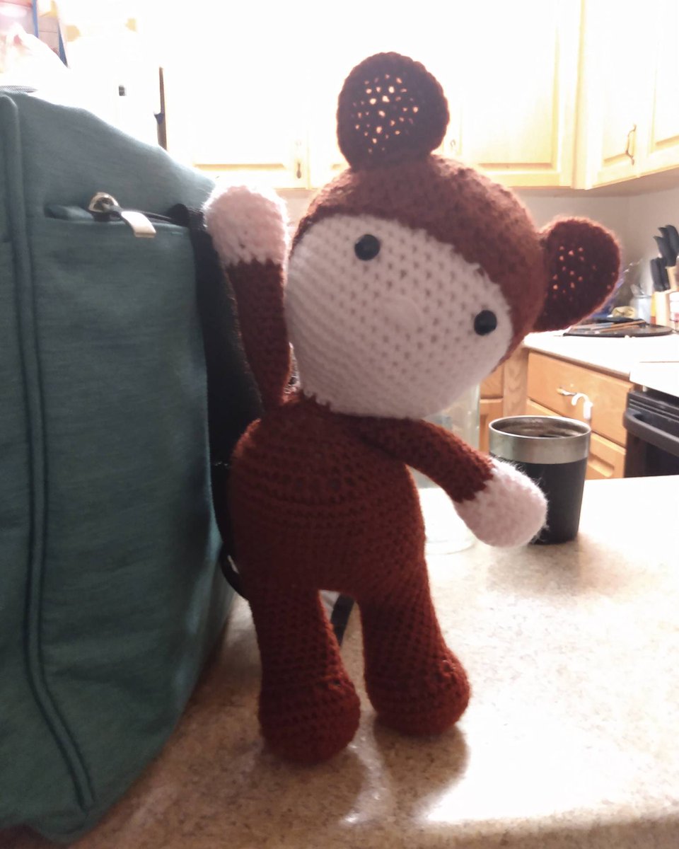 BearCraft88's tweet photo. Just finished this shy but friendly bear costumed lost boy. He's curious and will eat your snacks. 

#crochet #amigurumi #bear #bearcostume #lostboy #neverland #crocheted #doll #boy #alwayshungry https://t.co/V63KXkDcIA