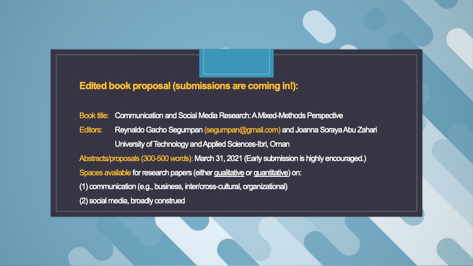 segumpan's tweet photo. #communication #socialmedia #qualitativeresearch #quantitativeresearch #editedbook #Oman #UTAS #UTASIbri https://t.co/ab39uAYpq4