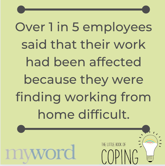 MyWordComms's tweet photo. Did you know, that throughout lockdown, over 1 in 5 employees said that their work had been affected because they were finding #workingfromhome difficult. Take some time out of your day today to check in on your work #colleagues. https://t.co/JlfnwZHQ0t https://t.co/9PcYzfn16c