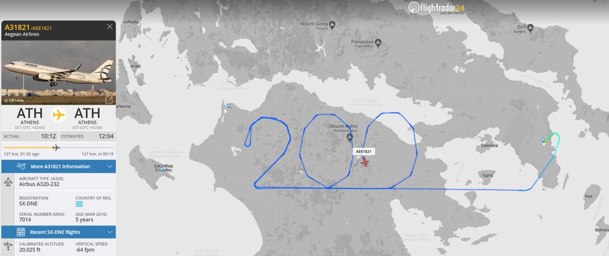 flightradar24's tweet photo. Today Greece is celebrating 200 years of independence. Watch Aegean Airlines draw "200" in the sky.

https://t.co/GQrYqPEVWA https://t.co/8M551ZqcWr