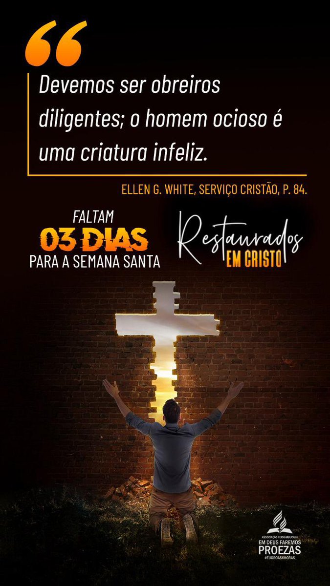 JeandsonVascon's tweet photo. Faltam 03 dias!!! 👏🏻🛐🙏🏻#euoroas6horas
#SemanaSanta
#RestauradosEmCristo
@iasdape @uniaonordeste @iasd https://t.co/TITYk5dBU8