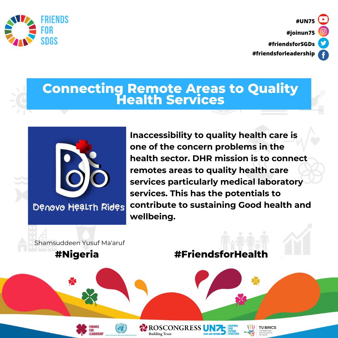 FriendsForLead's tweet photo. Shortlisted #FriendsforSDGs Project!
3️⃣ 7️⃣ Shamsuddeen Yusuf Ma'aruf from  #Nigeria, works around #SDG4 #FriendsforHealth
DHR mission connects remotes areas to quality health care services particularly medical laboratory services.
#FriendsforLeadership 
@en_roscongress @JoinUN75 https://t.co/jJnL86XI8G