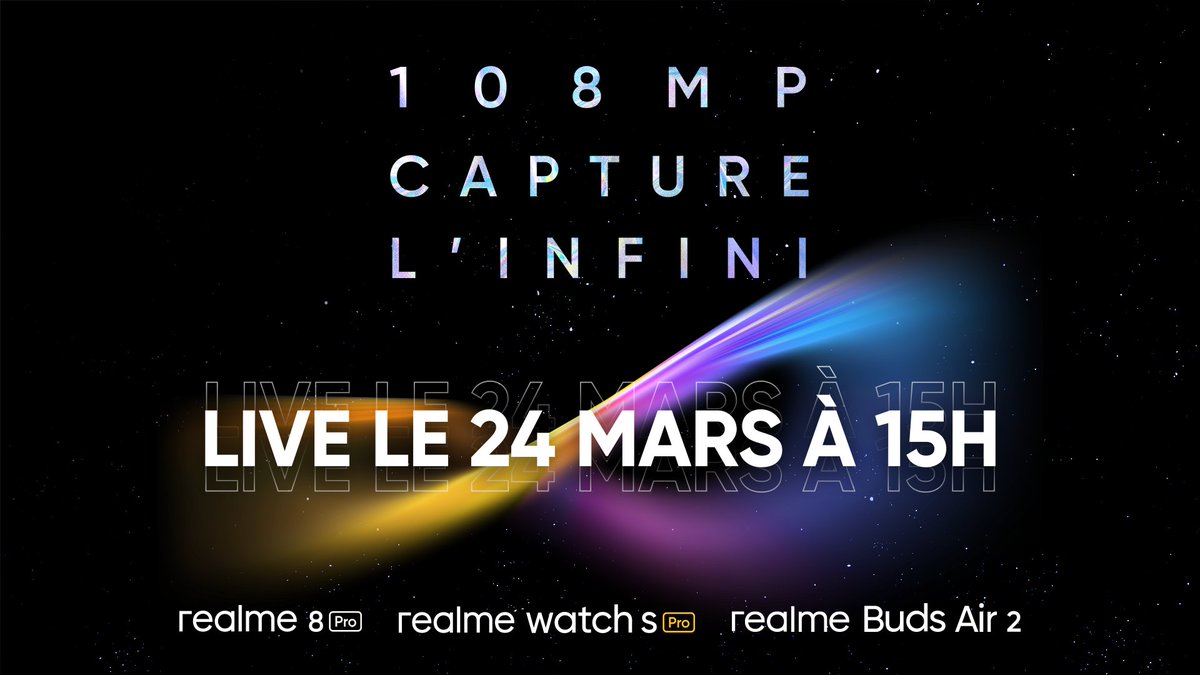 JournalDuGeek's tweet photo. Ne manquez pas la conférence @realme_France à 15h avec plein de surprise au programme ! #realme8Pro #capturelinfini #108MP
👉https://t.co/KNJcQljEZH https://t.co/gfATaPQANM