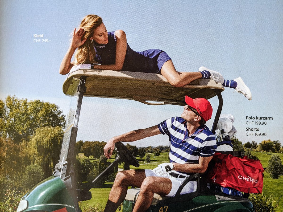 War noch ein wenig unschlüssig, ob Golf wirklich ein Sport für mich ist, den ich lernen will. Die 2 Bilder im FJ-21 Golfers Paradise Magazin GROOVES, CH,  räumen Zweifel aus: Ganz klar ein Frauensport - Handicap nicht so wichtig .... (Braucht #werbung das: #sexismus in 2021?)