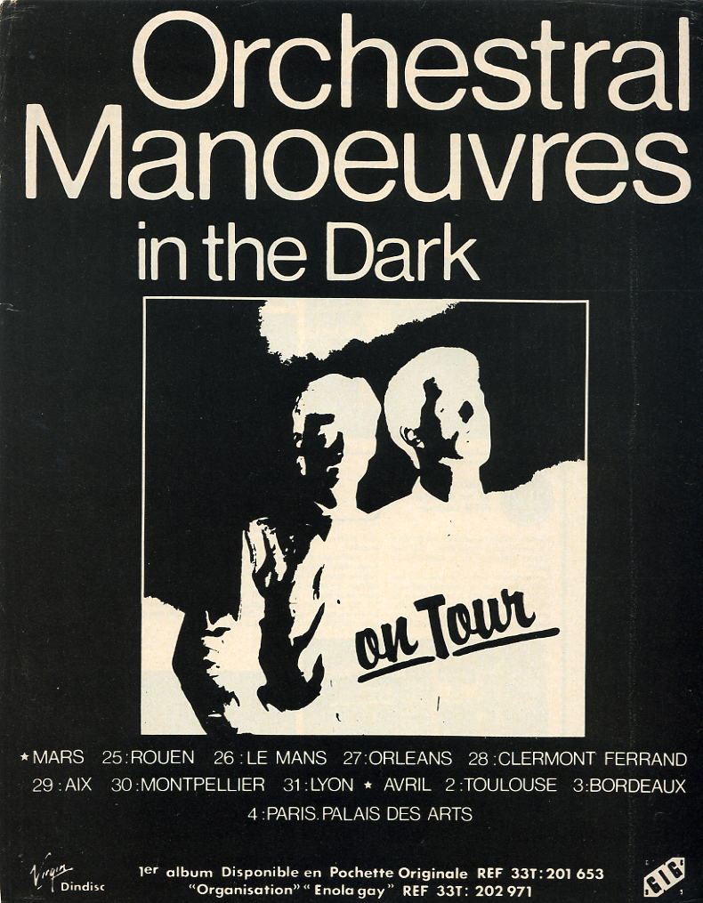 OMD40_'s tweet photo. #OTD in 1981 Orchestral Manoeuvres in the Dark come out of the shadows and embark on a short tour of France, still promoting their Organisation album and Enola Gay which are both doing well there. #OMD40 #Organisation40 #EnolaGay40 https://t.co/xRJmif7jVT