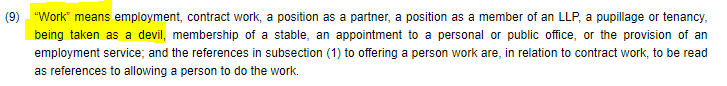 LawEmploymentHR's tweet photo. Being a devil is work? I found this in the Equality Act years ago and still haven't come across anyone who is working as a devil and what it is they do. #weirdlaws https://t.co/uqDrSLztmj