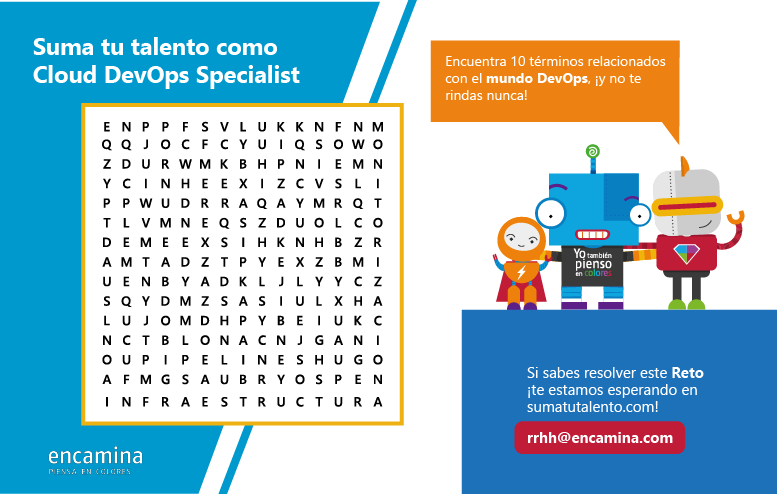 ENCAMINA's tweet photo. Si tienes experiencia en #DevOps y resuelves esta #SopaDeLetras en menos de 5 minutos, eres carne de #ENCATEAM 😋 La solución, AQUÍ 👉https://t.co/0KpYPqkaVE https://t.co/IDgPwD0yrM