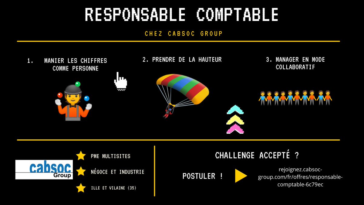 🤹 Vous maniez les chiffres comme personne ?

Vous êtes sans doute le ou la futur(e) responsable comptable de CABSOC Group 👉 rejoignez.cabsoc-group.com/fr/offres/resp…

#recrutement #iciçarecrute #comptabilité #Rennes #illeetvilaine #bretagne #responsable #comptable