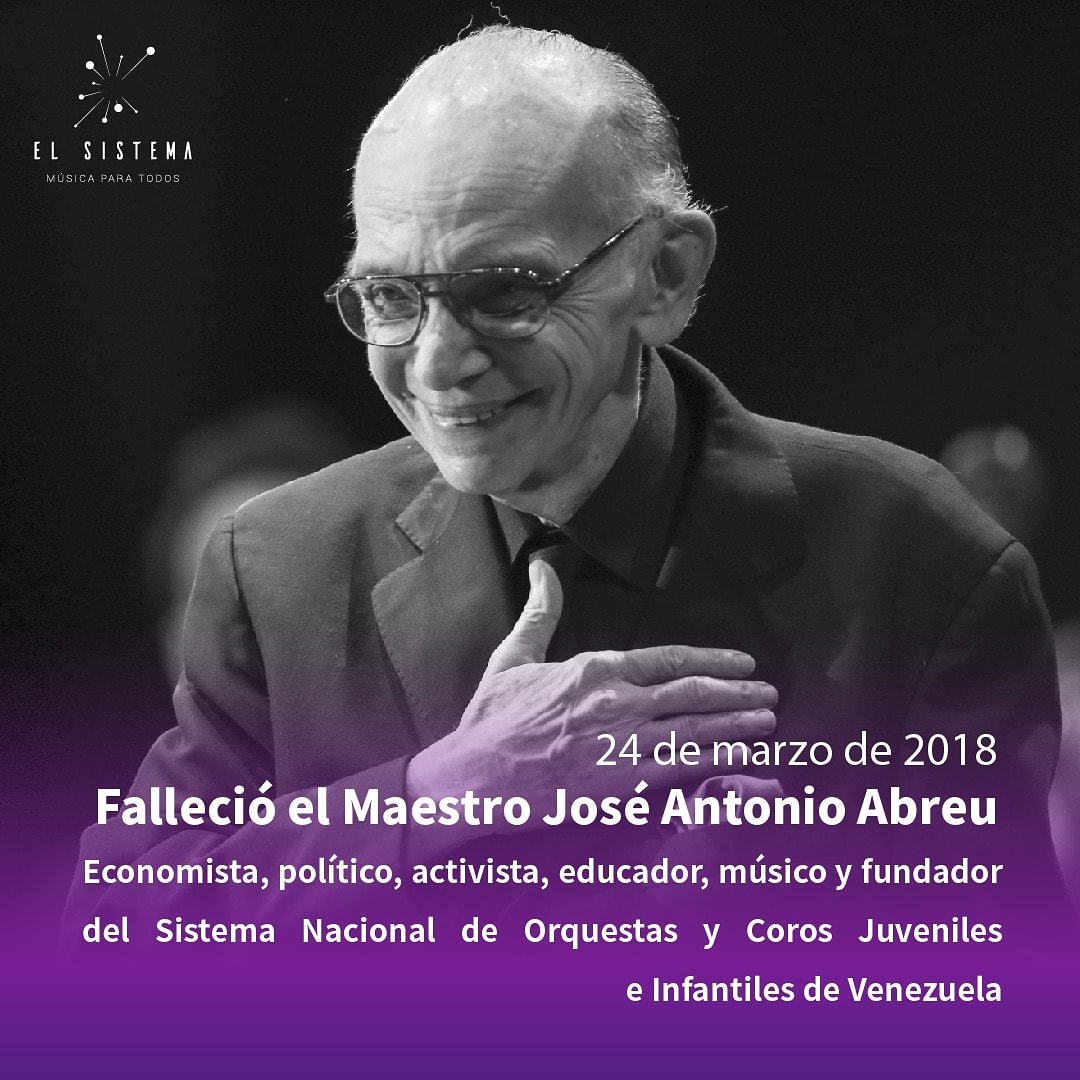 Estás presente todos los días en nuestros corazones amado Maestro José Antonio Abreu. Hoy más que nunca evocamos tu ardiente verbo para renovar nuestro compromiso de vida con tu magna obra educativa y social.

 #MaestroAbreuSomosTodos