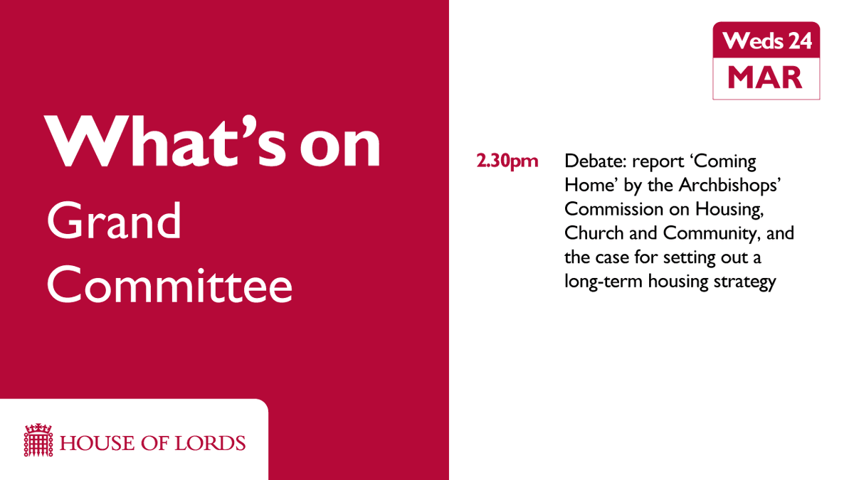 #HouseofLords debates case for setting out a long-term housing strategy. Find out more about debate at 2.30pm put forward by <a href="/JustinWelby/">Follow @OfficeofABC</a> parliament.uk/business/news/…