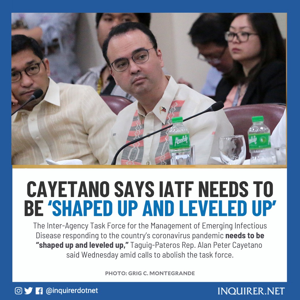 “Ang sa akin po is more to shape up and level up. And I think the way to shape up &amp; level up, hindi pwedeng ‘yung IATF sila na nagpa-plano, sila pa nag-e-execute,” Taguig-Pateros Rep. Alan Peter Cayetano said Wednesday amid calls to abolish the task force.
inq.news/cayetanoiatf