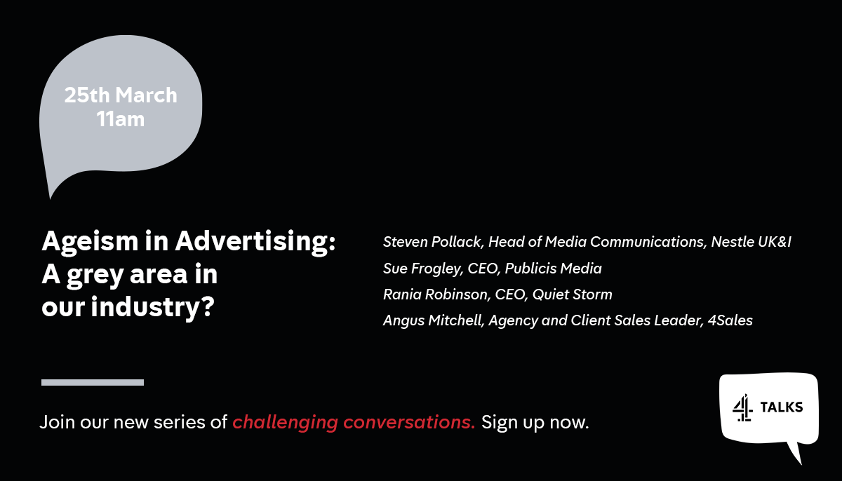 rania_robinson's tweet photo. Looking forward to joining #4Talks esteemed panel tomorrow at 11am to discuss the uncomfortable truth of ageism in advertising, both within the industry and how it's represented on screen. Sign up here: https://t.co/s6s6bS4VfU
#Channel4 #ageism #diversityandinclusion https://t.co/bN9oPJfvR9