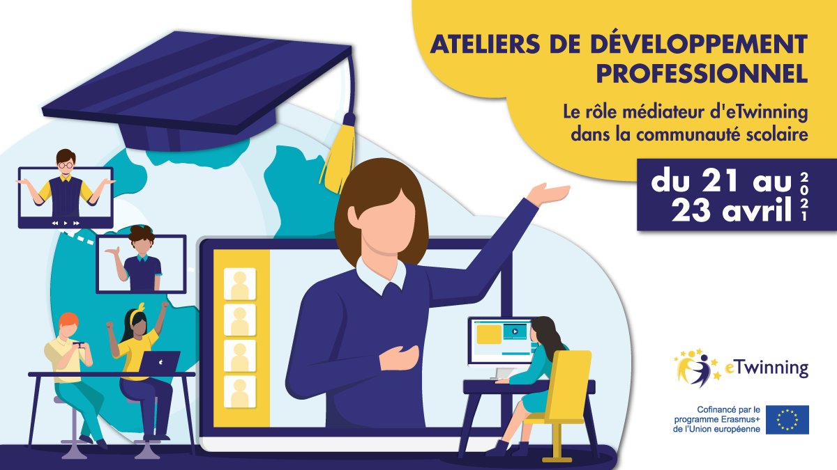🔔Inscrivez-vous à nos prochains Ateliers de Développement Professionnel et découvrez comment #eTwinning peut aider les #enseignants des régions isolées.▶️bit.ly/31bAQ7N

📅Du 21 au 23/04
🕒15h00 - 18h30
🚨Candidatures jusqu'au 31/03 !

#éducation #EduTech #EdTech