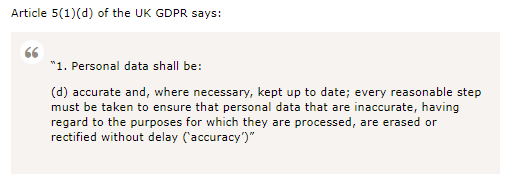 softwarebureau's tweet photo. If you are a guardian of my personal information, you have a legal obligation to maintain the accuracy of my data ~ #GDPR article 5(1)(d).  #CleanContacts #DataQuality #CRM https://t.co/p10k1Ci8TR