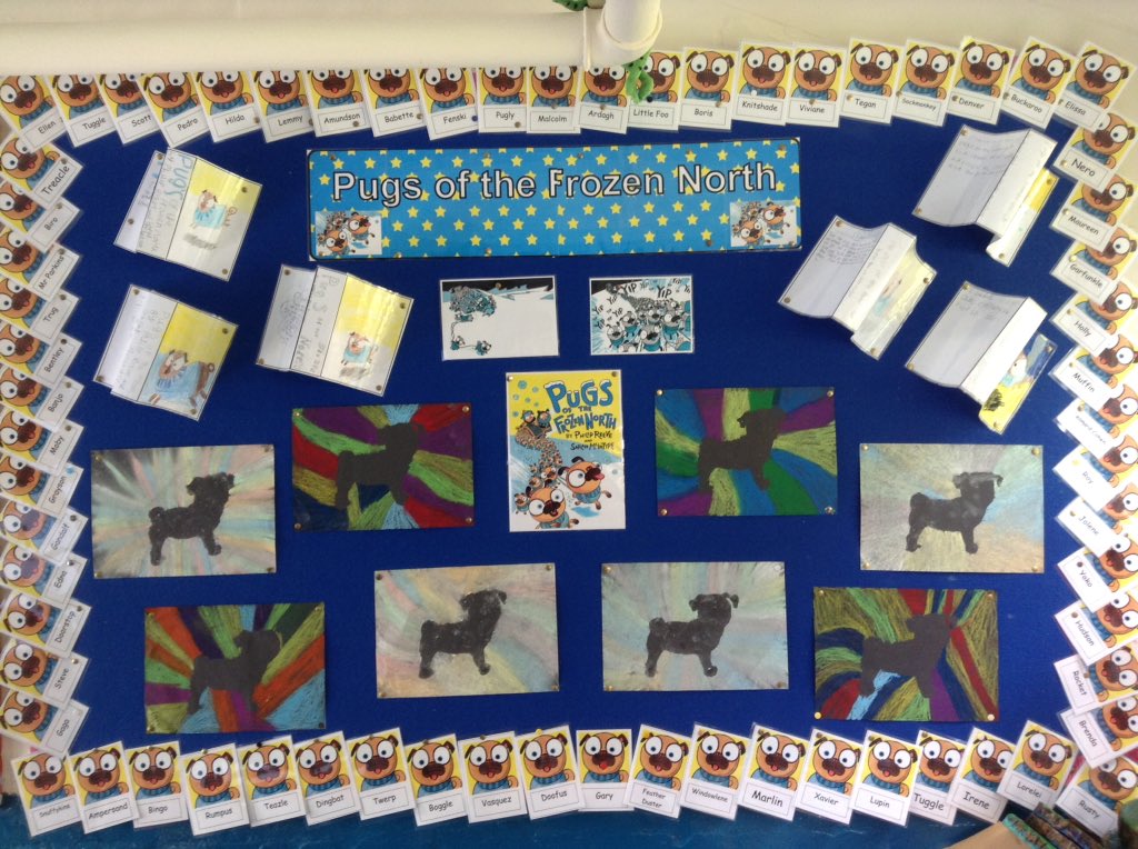 Dosbarth Lleuad's #pugsofthefrozennorth display is coming along nicely #classnovel @jabberworks