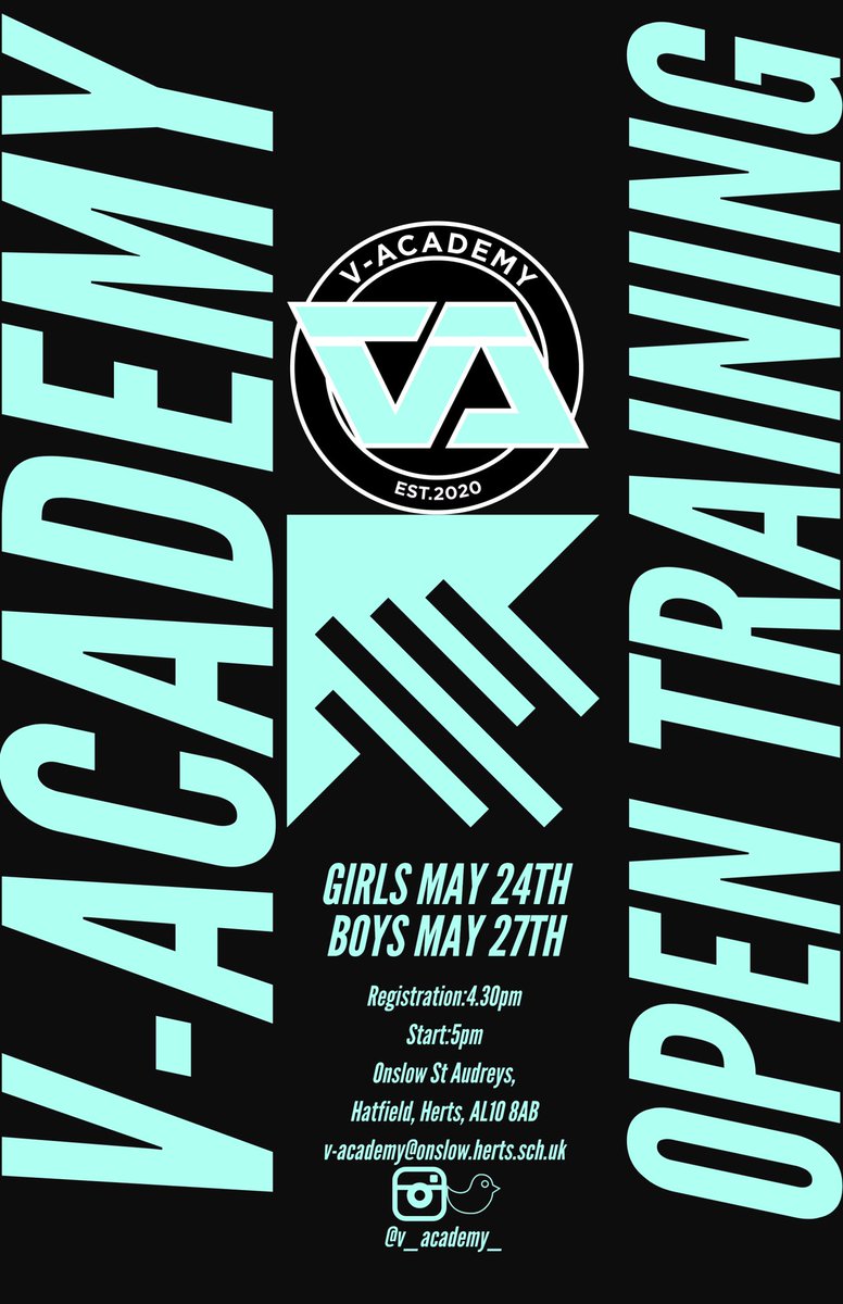 v_academy_'s tweet photo. MAY OPEN TRAINING SESSIONS for  2021/22
———
Would  you like to train &amp; play, full time, alongside your studies?
———
To secure your space
Email: v-academy@onslow.herts.sch.uk 
(SPACES ARE LIMITED 🚨 ) https://t.co/4pqh0tIPGU
