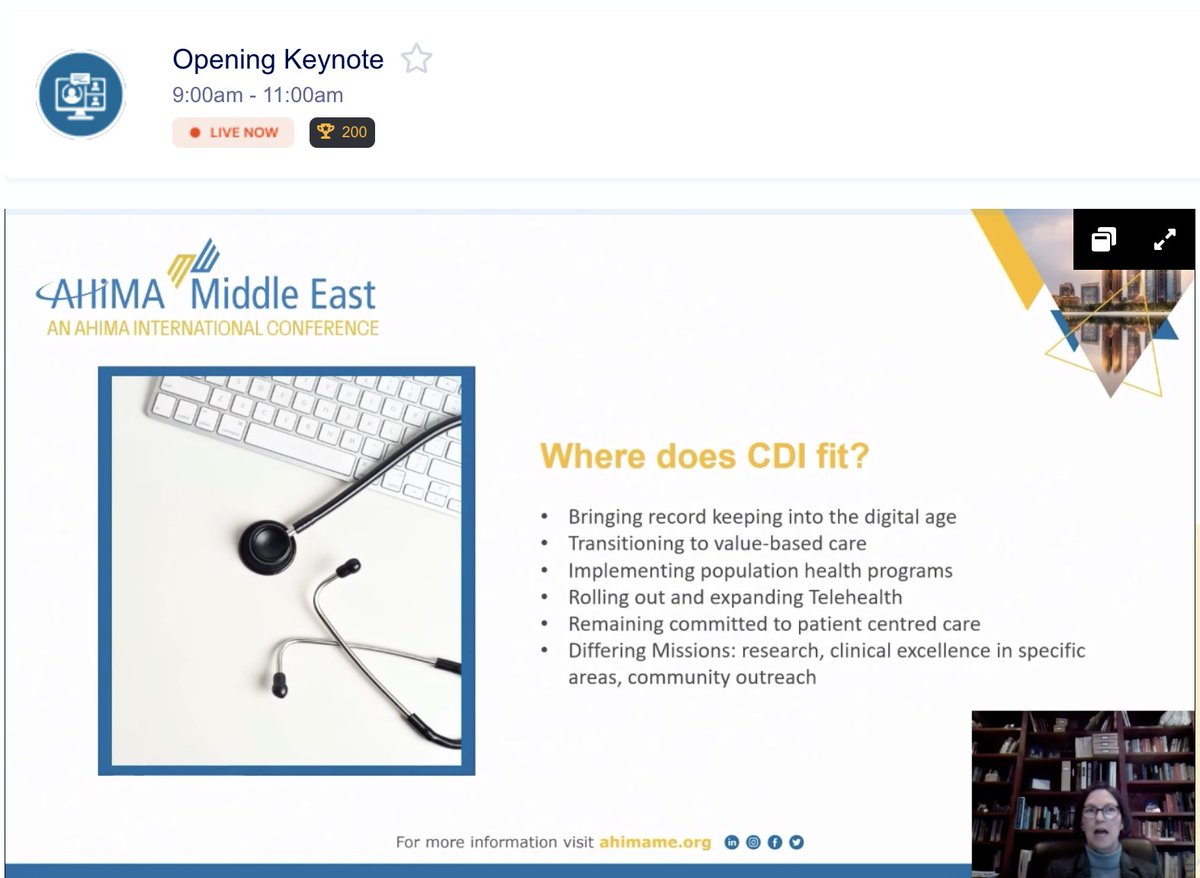 AHIMAInt's tweet photo. AHIMA Middle East #ahimame 
CDI Success Story -  Dr. Wendy Whittington has successfully led the implementation of CDI. Sharing tips on how to engage physicians, improve clinical data quality, and utilize technology to facilitate a successful CDI progam. 
#CDI #HIM https://t.co/T3m9VntAzl
