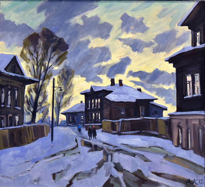 This is my home town in painting. Knecht. 'An Evening of Anxiety' Foto by Juriy Tcherdantzsev March 2021 Tomsk is famous for the wooden architecture. It is an old town with rich history #tomsk #woodenarchitecture #house #oldtown #Russia