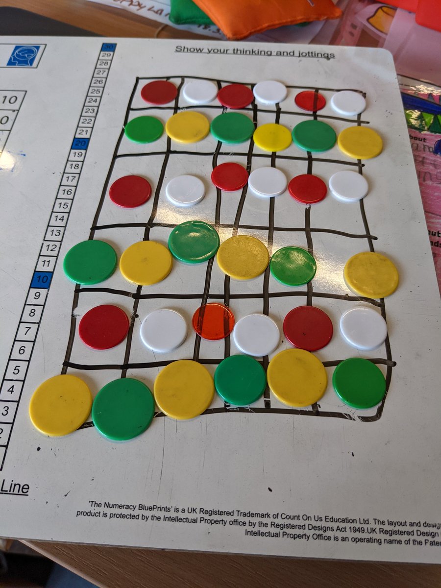 MissMcCulloch2's tweet photo. We have been enjoying our morning problem solving activities. For this task we had 36 "sweeties" to arrange in a box of any shape. Each colour of sweetie could not touch another of the same. Definitely got our brains going! #problemsolving #activelearning https://t.co/EI9kaeVuly