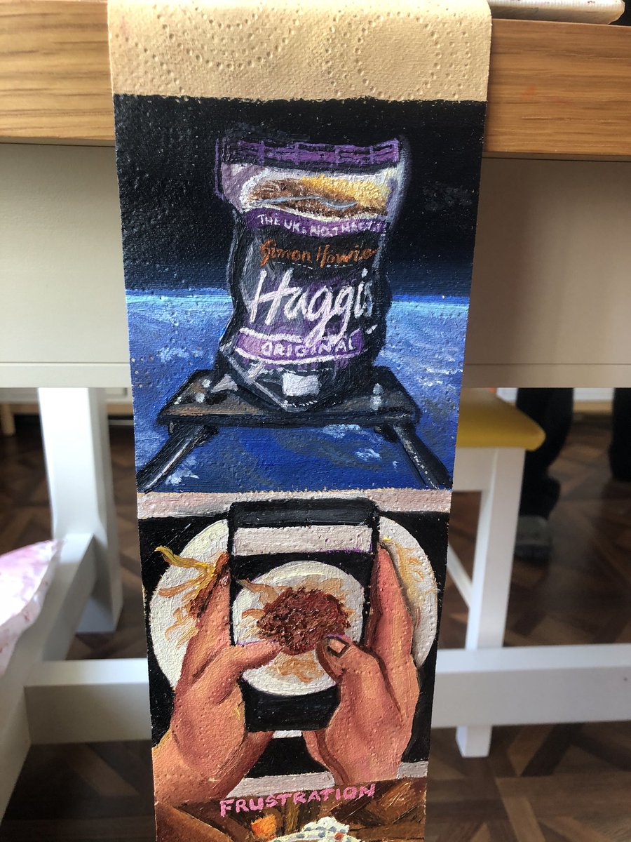 Another bog roll oil painting completed ... when haggis hit space 🤣 <a href="/PaisleyIn/">Made in Paisley</a> <a href="/spacebrodie/">Andy Campbell</a> <a href="/Simon_Howie/">Simon Howie Butchers</a>