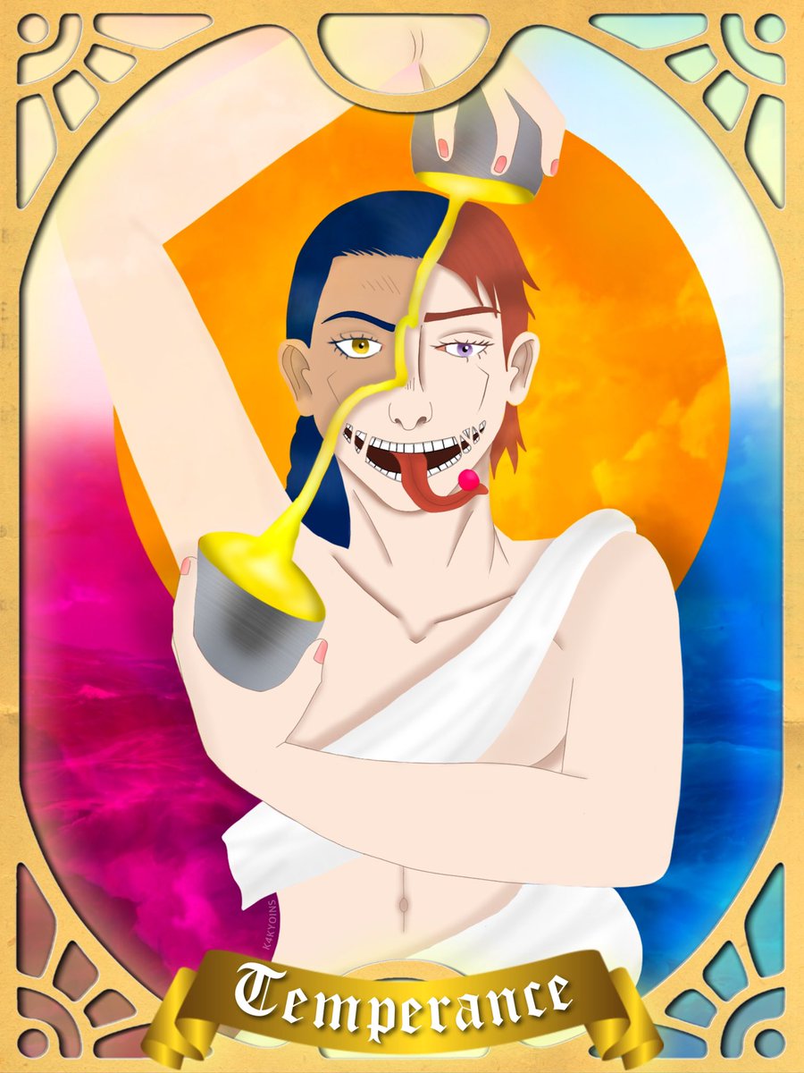 K4KYOINS's tweet photo. Temperance (XIV) 
glad i could join this collab despite being busy check out the other cards at @jjbatarot !! 
#jojosbizarreadventure #jjba #jjbafanart https://t.co/UfBACQLIjE