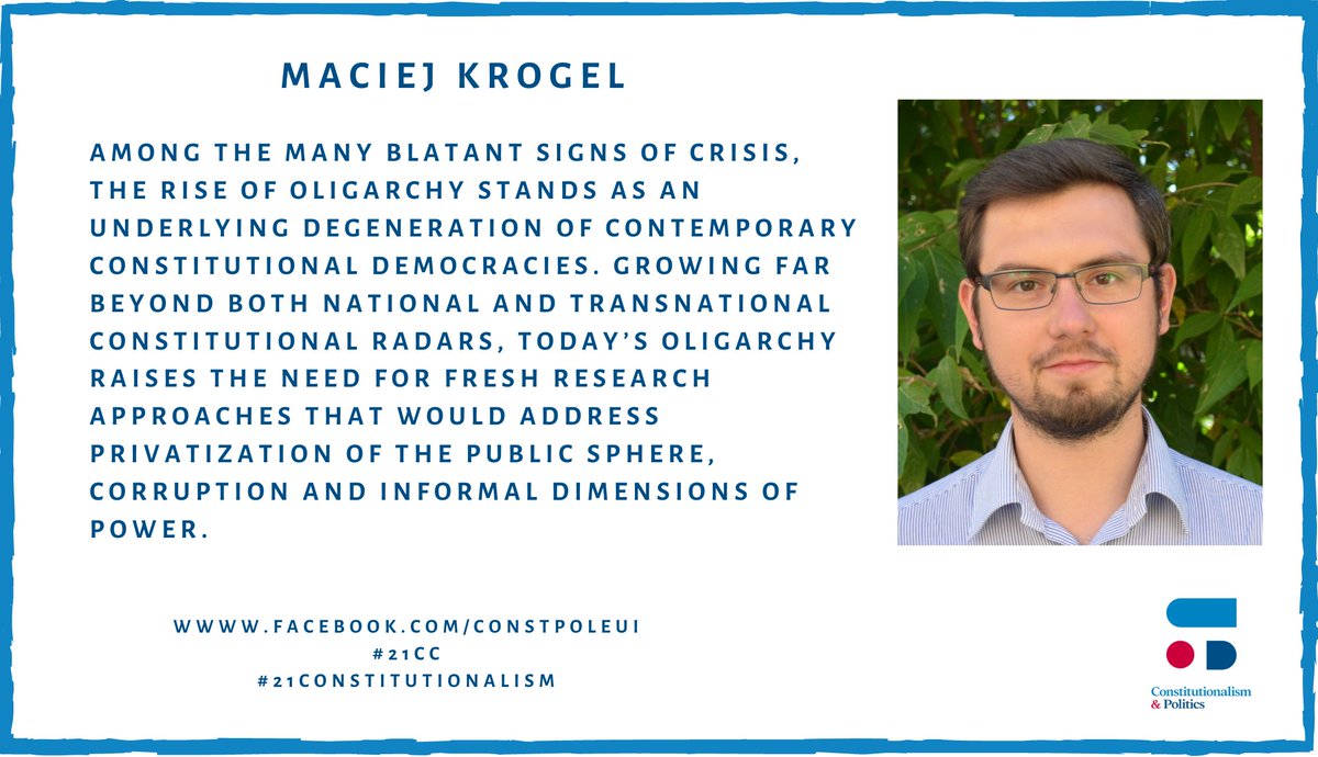 ConstPol's tweet photo. In promotion of our #21CC call for papers, we asked the WG members for their takes on the future of constitutionalism. Today's statement comes from @KrogelMaciej!
Only one week left to apply! Early-career scholars are especially encouraged. Read the CfP: https://t.co/nrDblsCtD8 https://t.co/eZ7zEOrRfy