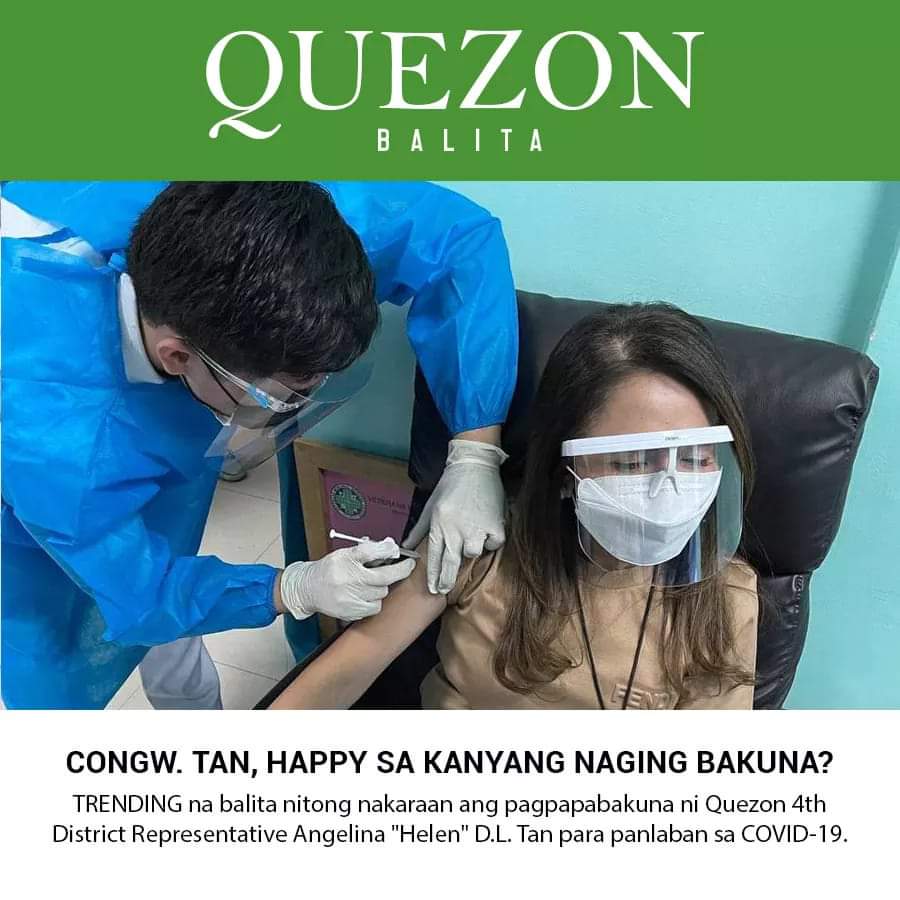 LoughRauol's tweet photo. @genenisperos Meron din kami nyan sa Quezon! Si Congresswoman @DoktoraHelenTan. Inunahan pa ang mga frontliners. https://t.co/q2nHEptpD9