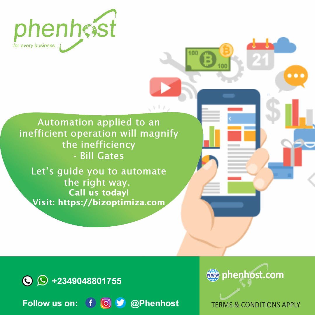 phenhost's tweet photo. Automation applied to an inefficient operation will magnify the inefficiency
- Bill Gates

Let's guide you to automate the right way. 
Call us today!
Visit: https://t.co/cmVC6GHpMo

#phenhost #performance #Management #automation #business https://t.co/9tOMEyiz5A
