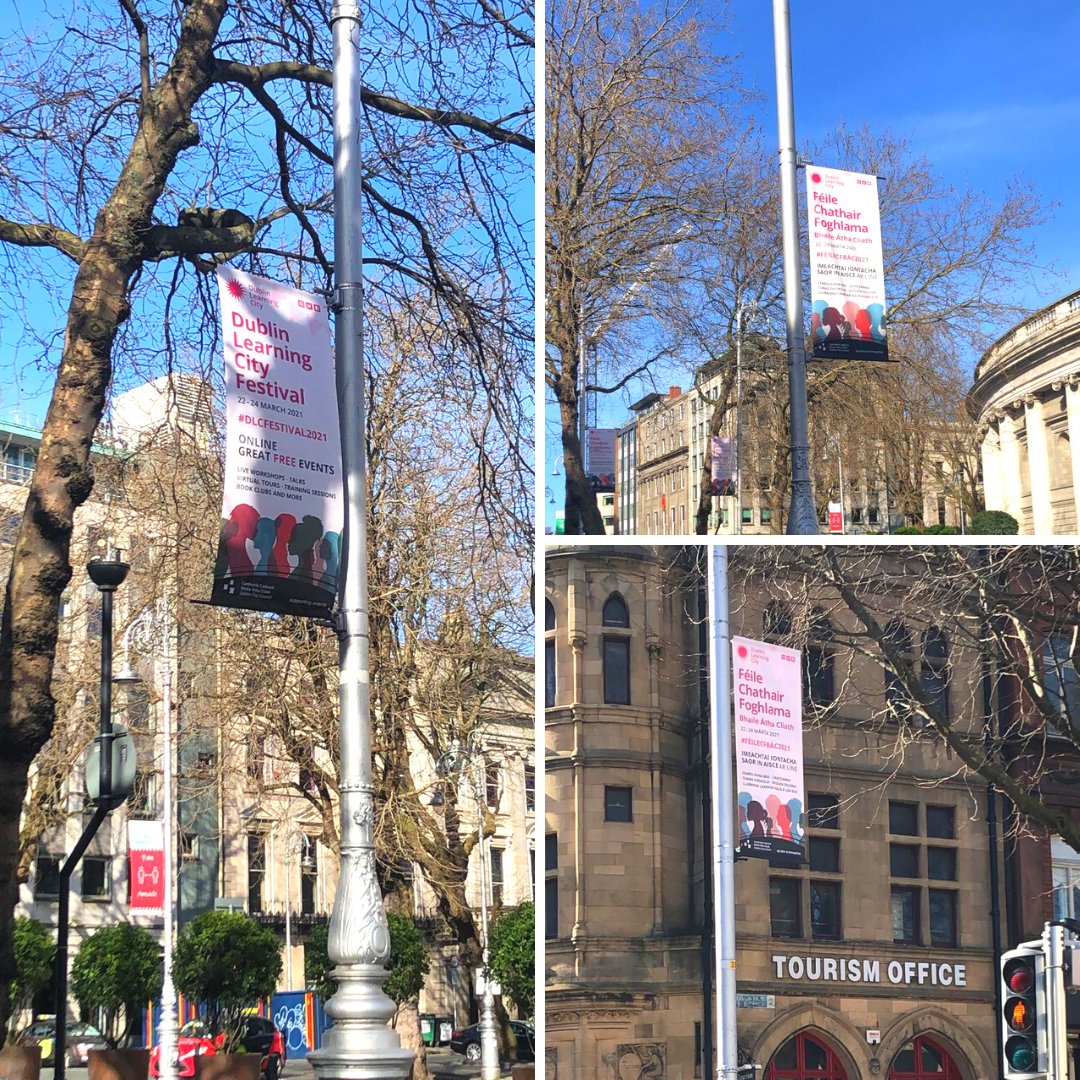 DubLearningCity's tweet photo. What a lovely day in Dublin's fair city!🌞

It's fantastic to see our @DubLearningCity Festival Posters up around the city centre! 🙌🎉

Check out our full programme: https://t.co/uUqyBC5u7J

#DLCFestival2021 #DublinIsLearning #LifeLongLearning #Community #OnlineEvents @UIL https://t.co/3XHJcsGDRc