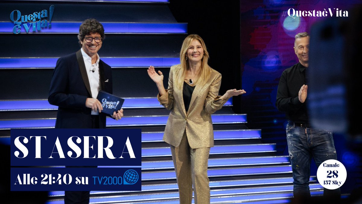 Pronti, prontissimi per la 1a di #QuestaèVita! Stasera vi racconteremo storie di persone che sono esempio di generosità, bontà e coraggio. Persone normali capaci di cose straordinarie.

📺Vi aspettiamo alle 21:40 su <a href="/TV2000it/">Tv2000.it</a>, canale 28 del televisore (157 Sky)