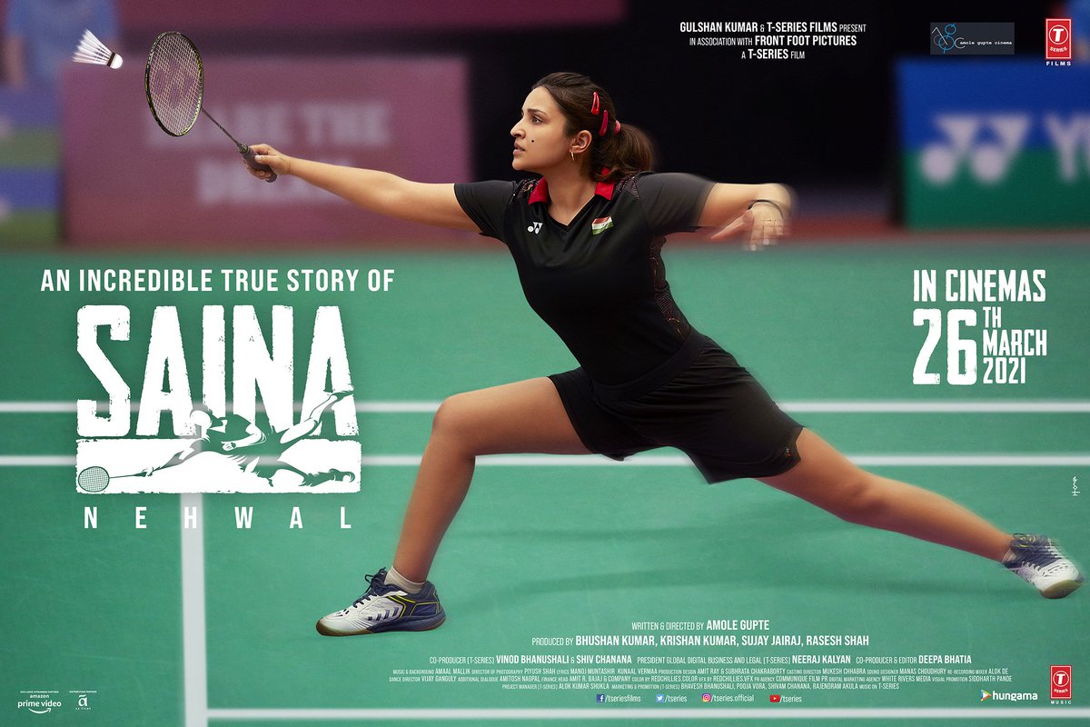 Get ready to see how a common girl rose up to all the challenges and beat them one at a time, to become the World's #1. Only 2 days to go for #Saina! Movie releasing on 26th March. Book your tickets now - bookmy.show/Saina

@ParineetiChopra @NSaina #AmoleGupte @Manavkaul19