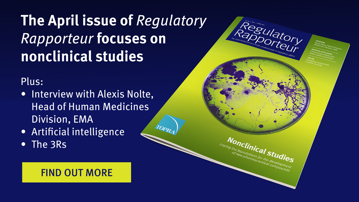 TOPRA_Benedict's tweet photo. The April issue of Regulatory Rapporteur will examine nonclinical studies. Read the editorial: "In the midst of another industrial revolution" https://t.co/bfFCierBgP #regulatoryaffairs #nonclinical https://t.co/THKmaA8o5Q