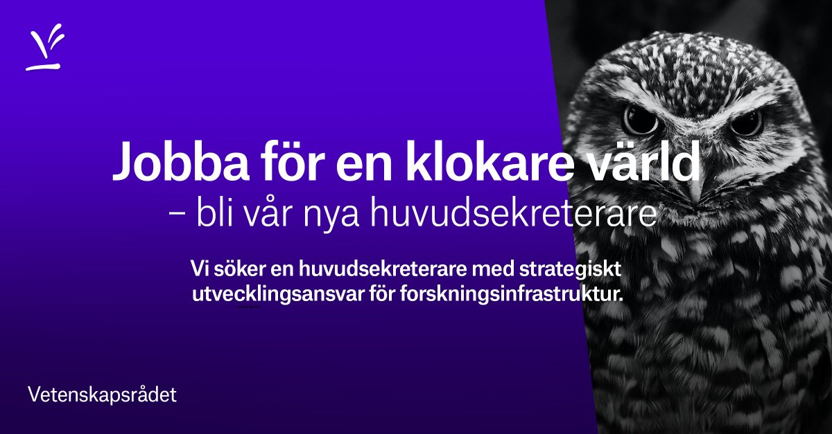 Vetenskapsradet's tweet photo. Nu söker vi dig som vill leda Vetenskapsrådets arbete med finansiering och strategisk utveckling av nationell och internationell #forskningsinfrastruktur. Sök jobbet som huvudsekreterare hos oss senast 28 mars! https://t.co/hBZFJGbW0M #nyttjobb https://t.co/6WDR8n1Mgj