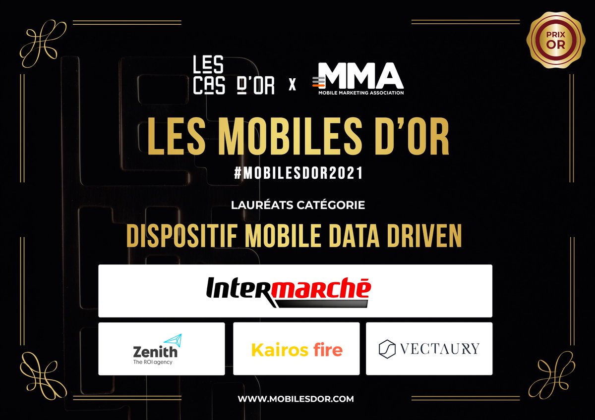 🥇🥇 Vectaury a reçu le Grand Prix des Mobiles d'Or ainsi que le Prix Or Mobile Data Driven aux côtés d'<a href="/intermarche/">Intermarché</a>, <a href="/zenithfr/">Zenith France</a> et <a href="/KairosFireTeam/">Kairos</a> !

Quelle fierté ! Merci à nos partenaires, au jury des Cas d'Or et à la <a href="/MMAFrance_Asso/">ex Mobile Marketing France</a> !

#mobiledor2021 #drivetostore #mobile