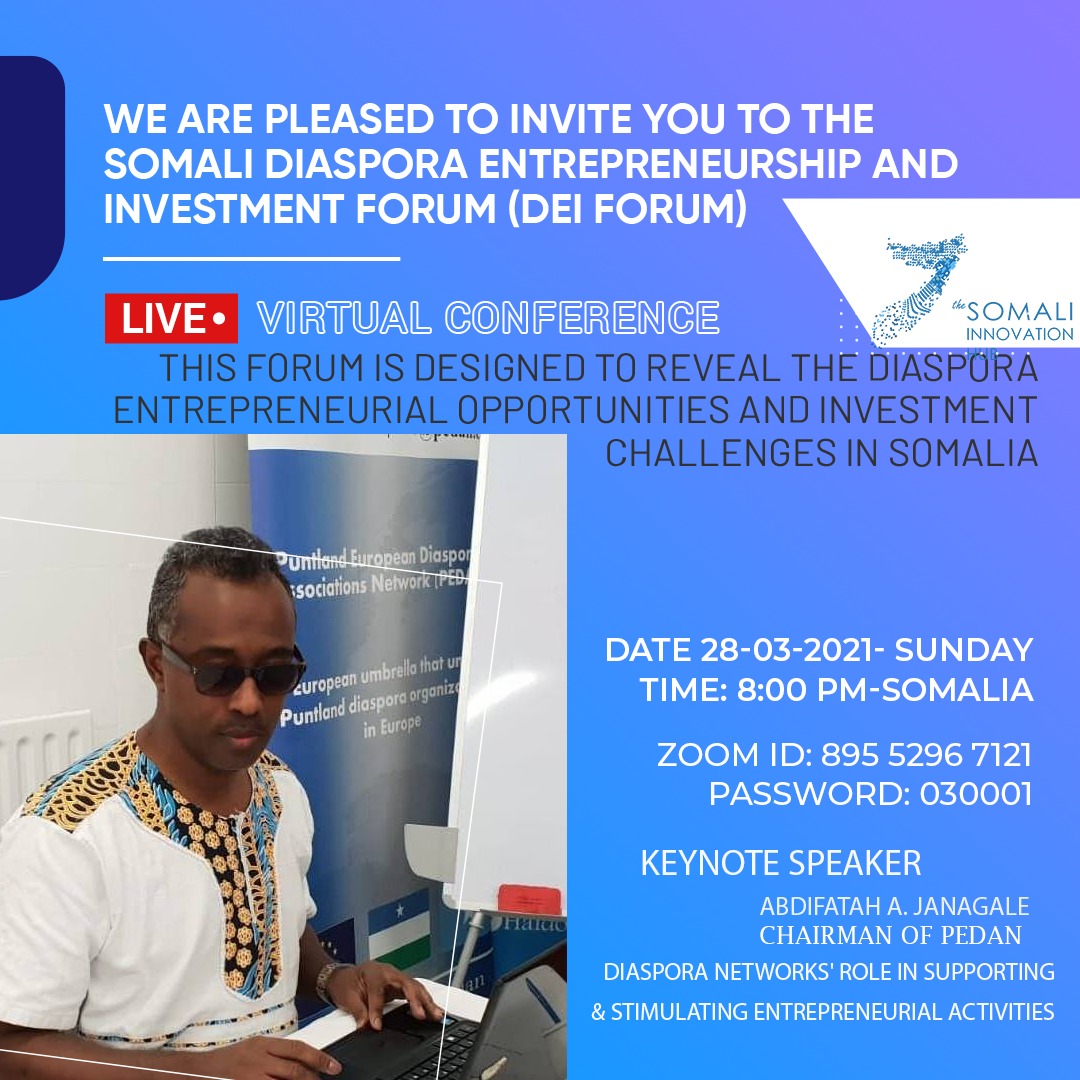SiHubSomalia's tweet photo. Join us to meet our Keynote speaker Abdifatah Janagale Charmain of Pedan.
#DEIForum https://t.co/7epzPPYjJY