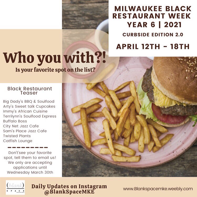 BridgetVirtue3's tweet photo. Milwaukee - We need your help!
Make sure your favorite black owned restaurant is added to this year’s Black Restaurant Week line up.
No cost to sign up!
But to be included the restaurant MUST REGISTER using this link:: https://t.co/FqSuGiZi30
Deadline is 3/30
#MBRW21 https://t.co/PJZcgK3dqt