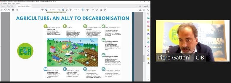 Catenigo's tweet photo. President #CIB as a speaker @FarmEurope webinar outlines that we have to fight #emissions not #productions #farmingforfuture #energytransition #biogasdoneright #agricuture #soilpower https://t.co/Gl0hZNJ4rD