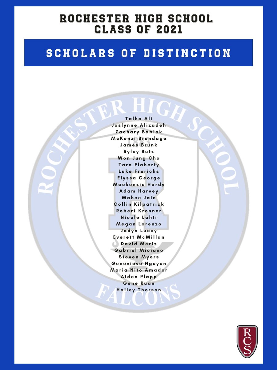 RHSFalcons's tweet photo. The Class of 2021 Scholars of Distinction #CharacterTraditionAchievement #Est1883 https://t.co/dqJBBdPhCg