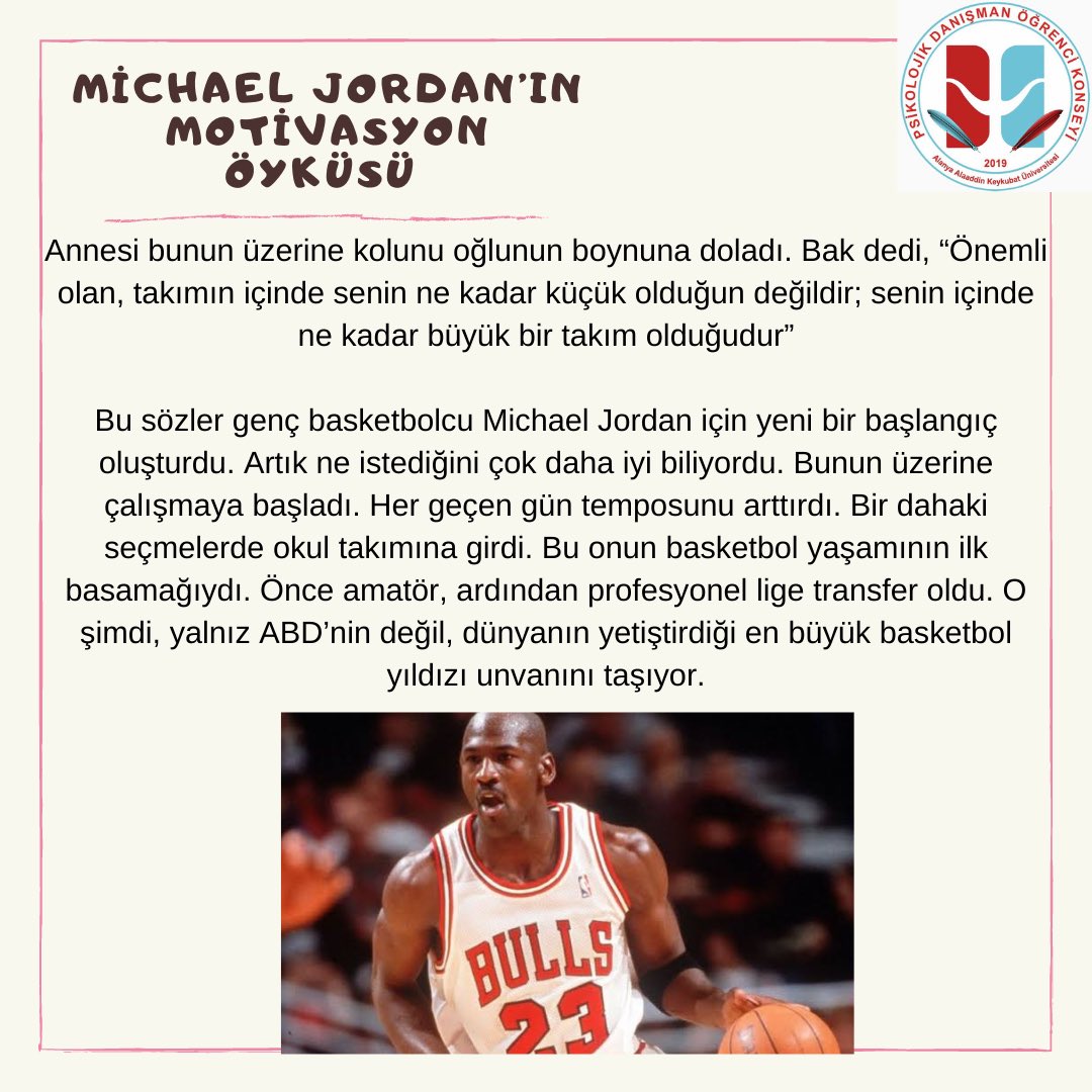 AlkuPdok's tweet photo. Merhaba PDOK ALKÜ ailesi❤️
”Pdok Alkü’den Oku” serimizle karşınızdayız💐Bu serimizin ilk paylaşımında motivasyondan bahsetmek istedik. Ardından Michael Jordan’ın motivasyon öyküsünü sizlerle paylaştık. https://t.co/c2KWJ2mIrc