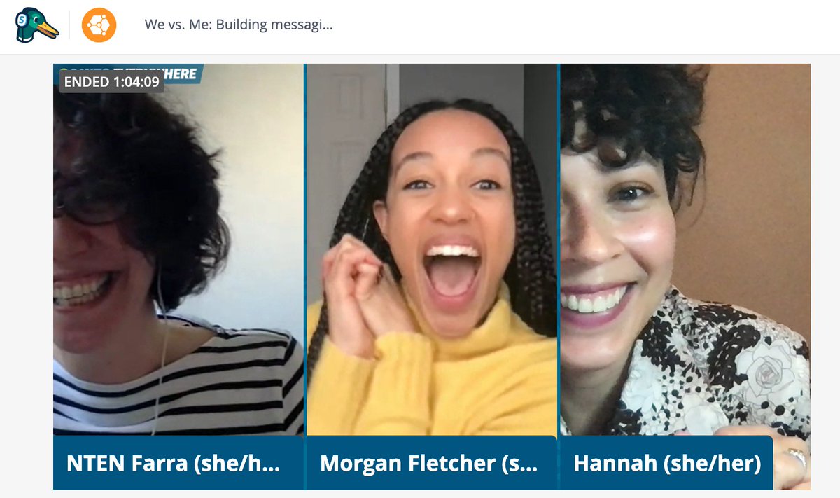 Outtake from our celebration of a great session at #21NTC. <a href="/hanstanned/">hannah thomas</a> (<a href="/bigduck/">Big Duck</a>) + <a href="/mo_fletch/">Morgan Fletcher (she/her)</a> (<a href="/GGENYC/">Girls for Gender Equity (GGE)</a>) dropped lots of pearls of wisdom in the We vs. Me: Messaging for a Movement session and I had the pleasure of being their volunteer host and cheerleader.