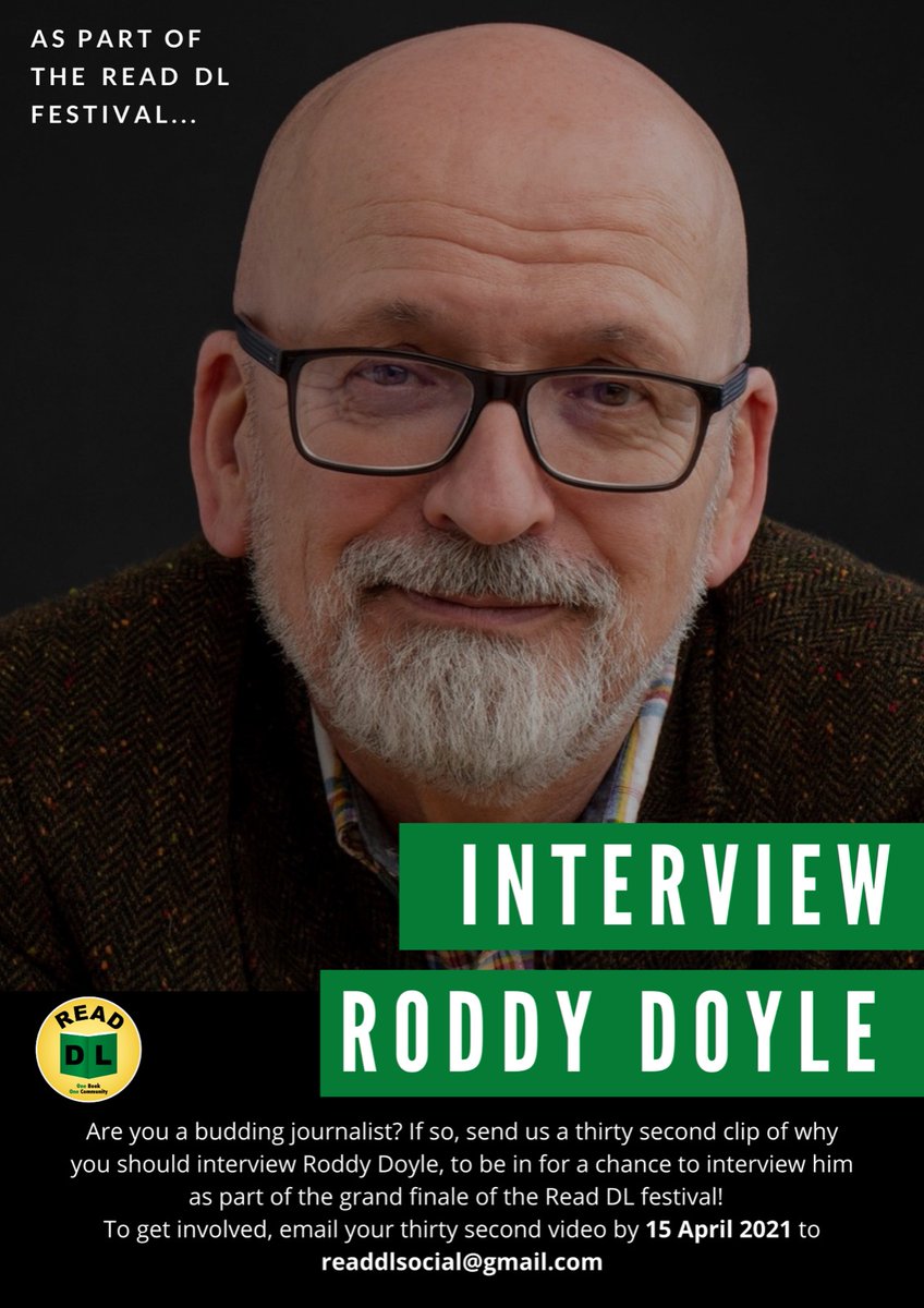 ReadDonegal's tweet photo. Have you heard, there's an opportunity to interview Roddy Doyle himself coming up for #ReadDL 2021. See the poster for details... https://t.co/1loa4E8dWB