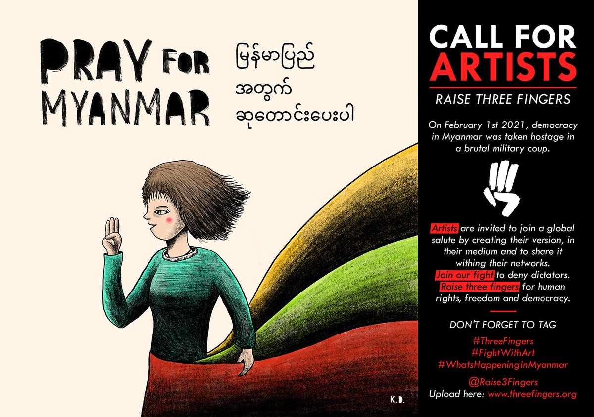 KokdamonLam's tweet image. Again try to #FightWithArt + write in Burmese 🇲🇲, 
far support from Hong Kong.

#PrayforMyanmar 
#MilkTeaAlliance 
#WhatsHappeningInMyanmar 
#ThreeFingers 

@Raise3Fingers