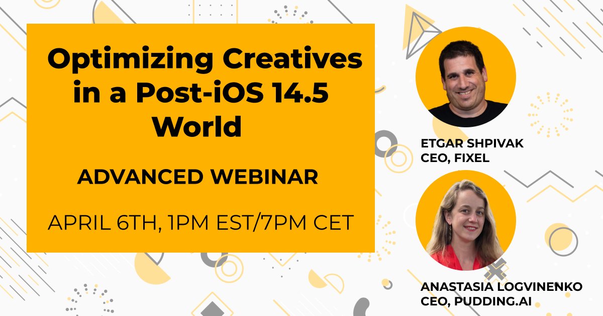 WEBINAR ALERT 

We've partnered with Pudding.ai  to provide you with an actionable framework to keep driving great creatives.

Join Fixel's <a href="/Etgar/">Etgar Shpivak</a>  and Anastasia Logvinenko for an insight packed webinar.

RSVP on this link

fixel.ai/lp/creatives-i…