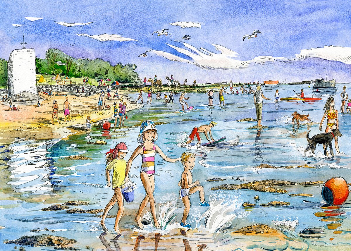 MariaWardArtist's tweet photo. Splashing in the shallows at the Duver. I love splashing through warm shallow sea water at low tide, Compton is a good place for this too with shallow pools when the tide is waning.
This one is featured on prints as well as coasters. 
https://t.co/03wyk3HYy1
#isleofwight #duver https://t.co/4Gn77qVBhX